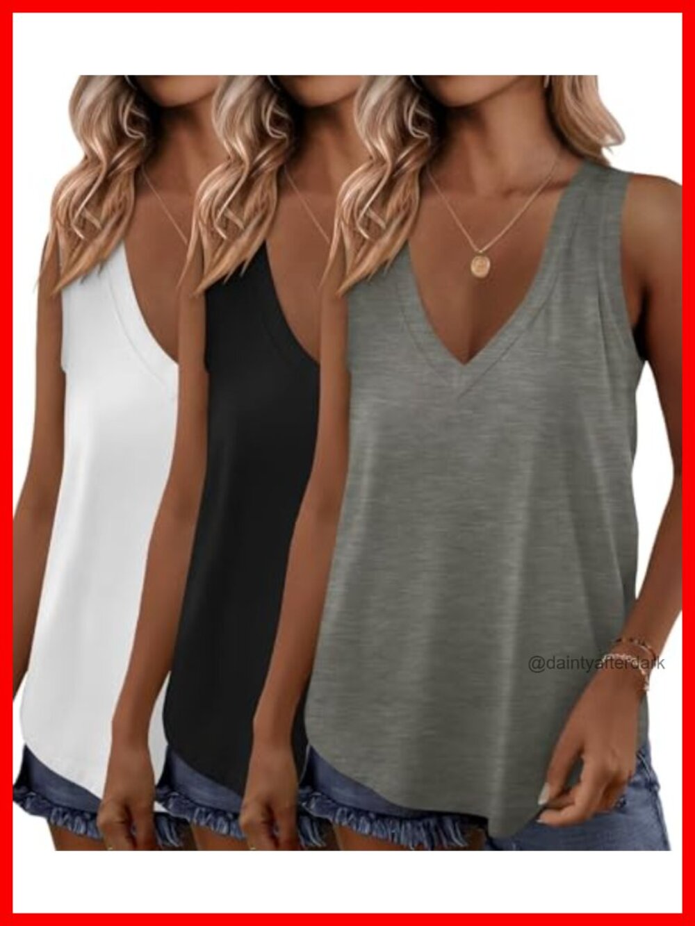 Womens Tank Tops 3 Pack V Neck Loose Fit Sleeveless Summer Tops
